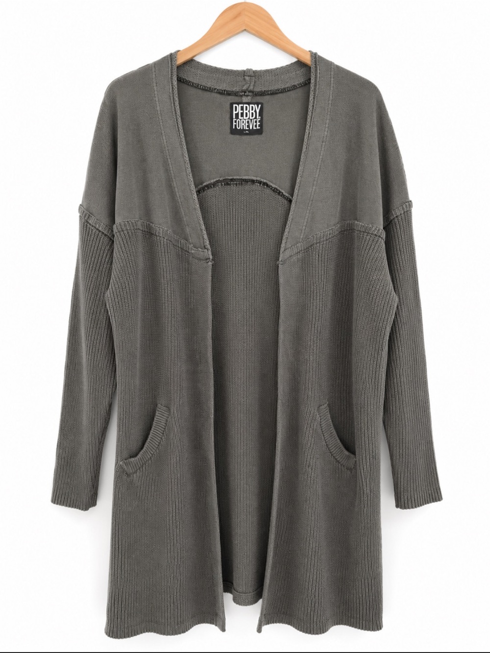 Pebby Forevee Open-Front Charcoal Ribbed Cardigan